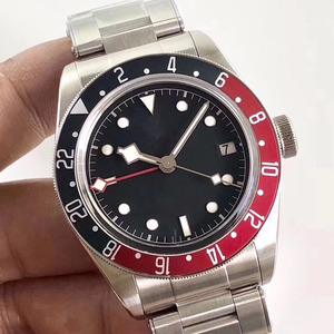 Luxury Vintage Dual Time Style Men Mechanical Watch 41mm <b>Red</b> Blue Bezel Sapphire Glass Stainless Steel Automatic Wristwatch - Product Image 2