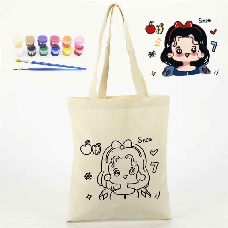 Schnee wittchen DIY hand bemalte Graffiti Leinwand Tasche Handtasche Umhängetasche optional Cartoon Muster Shopping Werbe geschenk Tasche