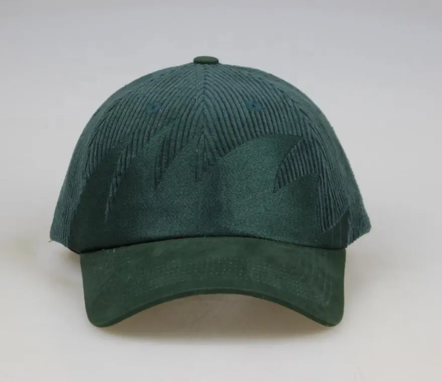 Vintage Green Custom Hats Waves Embroidery Athletic Travel Unisex Corduroy Leather Strap Snapback Hats Unstructured 6 Panel Hat
