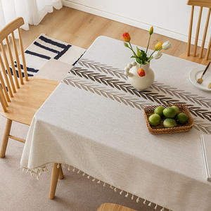 Mantel de Estilo Nórdico Rectangular con Bordado de Hojas y Borlas, Impermeable, Decoración para el Hogar, Estampado de Plantas y Flores, Material Toma - Product Image 1