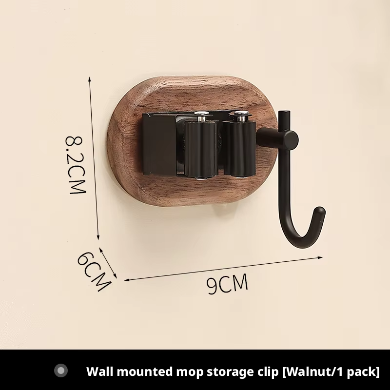 Support mural noir pour balai - noyer - 1 pièce