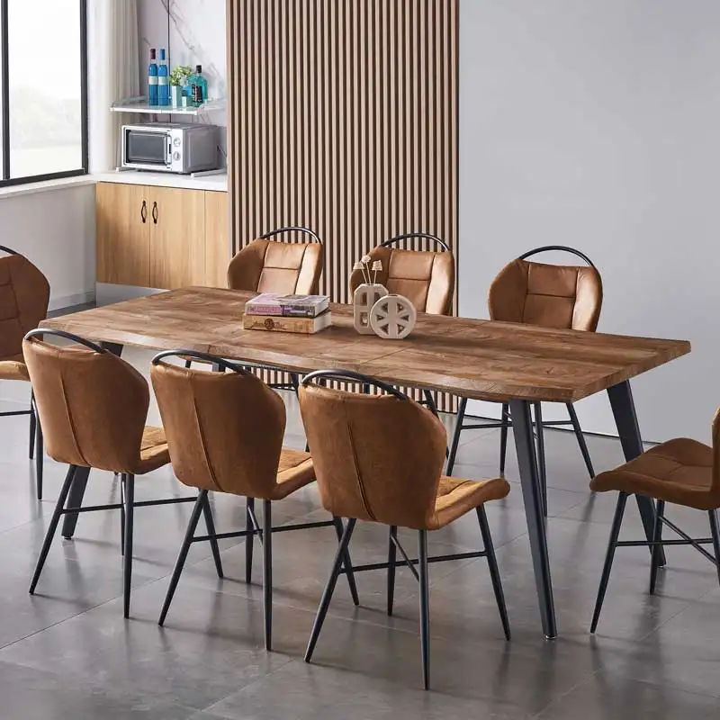 Juego de mesa de salón barato, juego de mesa de comedor de cocina moderna para el hogar, mesa de comedor de borde vivo de madera extensible de 8 plazas