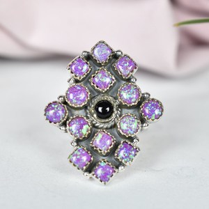 Handmade Sparkling Opal Black Onyx Sterling Silver <b>Adjustable</b> <b>Ring</b> Natural Gemstone Jewelry for Women Wholesale - Product Image 4