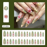 Z1393 Faux ongles à presser faits main, motif œil de chat, fleur de raisin vert, style INS élégant, en ABS de qualité supérieure, vente en gros, en stock