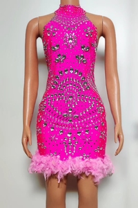 Sexy Rosa diamante cumpleaños boda invitado <span class=keywords><strong>vestido</strong></span> Club Dance desgaste mujeres espalda descubierta <span class=keywords><strong>plumas</strong></span> Mini <span class=keywords><strong>vestido</strong></span> de graduación Sexy <span class=keywords><strong>vestido</strong></span> de fiesta de noche - Product Image 4