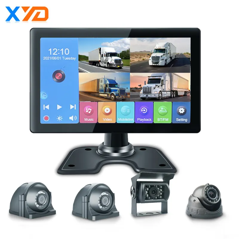 4ch 10.1 Inch Vrachtwagen Monitor Bsd Opname Dvr 1080P Auto Achteruitkijkcamera Voertuig Ips Touchscreen Monitor