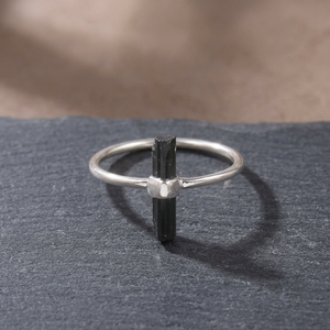 <b>Black</b> Tourmaline Rough Natural Stone Cross Bezel Setting 925 Sterling Silver <b>Ring</b> - Product Image 3
