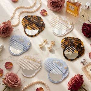 Ensemble peigne et miroir de mariée personnalisé avec cadre en acétate, nom et initiales, durable, cadeau de mariage - Product Image 5