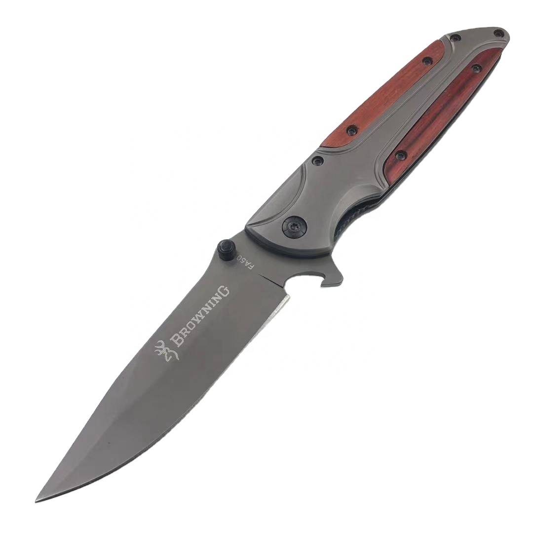 Steel and wood handle fast open outdoor survival folding knives tactical pocket knife with bottle opener