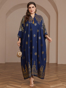 Nouvelle <span class=keywords><strong>Abaya</strong></span> Kaftan de Luxe Bleu Marine pour Femmes, Robe Modeste en Polyester Faite à la Main, <span class=keywords><strong>Grande</strong></span> <span class=keywords><strong>Taille</strong></span>, Style Moyen-Oriental avec Coupe Ample - Product Image 2