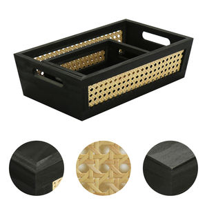 Panier en rotin noir de grande capacité Paniers de rangement de bureau Caisses en bois Plateau de service en rotin - Product Image 6