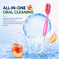 Mini brosse à dents jetable 5 en 1 |   Brosses à dents Miswak |   Distributeur de dentifrice intégré, brossette à dents, gratte-langue |   Kit de soins bucco-dentaires de voyage