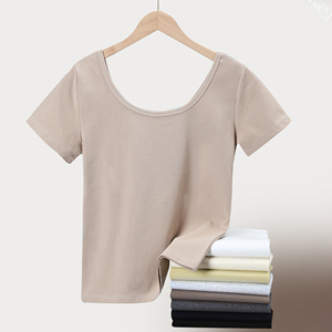 Camiseta de verano para mujer con cuello en U adelgazante comprimida transpirable informal para perfeccionar los hombros todos los días - Product Image 2