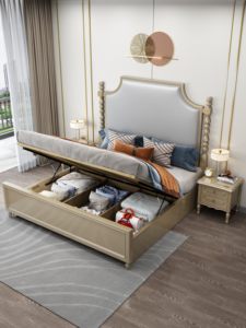 Hot Modern Luxury Upholstered Bed <b>Frame</b> Solid Wood Queen Size Double Bed for Master Bedroom Home Furniture - Product Image 5