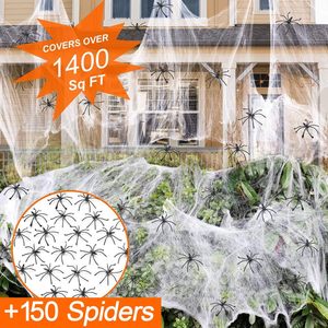 1400 Sqft cadılar bayramı örümcek ağları süslemeleri için 150 ekstra örümcekler süper sıkı Cobwebs kapalı ve açık cadılar bayramı dekor - Product Image 2