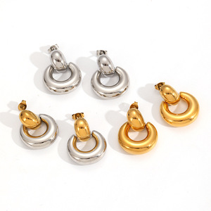 Geometric <b>Circle</b> Stainless Steel Stud Earrings Gold Silver Tone Fashion Jewelry For Women European Style - Product Image 3