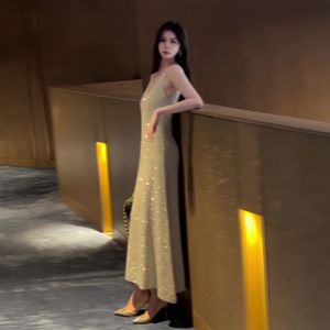Robe de <span class=keywords><strong>soirée</strong></span> élégante en tricot à col en V avec strass pour femmes, robe moulante sans manches à paillettes, robe de cocktail formelle - Product Image 3