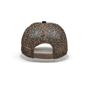 Wholesale <strong>Custom</strong> Design logo Dad Cap Nylon <strong>Leopard</strong> Mesh Back Foam Black Tan <strong>Leopard</strong> <strong>Print</strong> Trucker <strong>Hat</strong> with Rope - Product Image 4