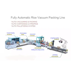 Fully automatic grains vacuum packing line with cartoning strapping & palletizing system