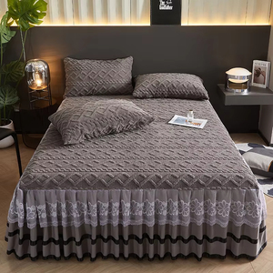 Taffeta Thick Lace <b>Bed</b> Sheet Skirt Set Single <b>Bed</b> Skirt <b>Cover</b> Polyester Filling Plain Style Solid for Home - Product Image 3