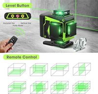 Niveau laser croisé vert 4D à 16 lignes, auto-nivelant à 360°, avec télécommande, luminosité réglable, alimenté par 2 batteries, usage industriel