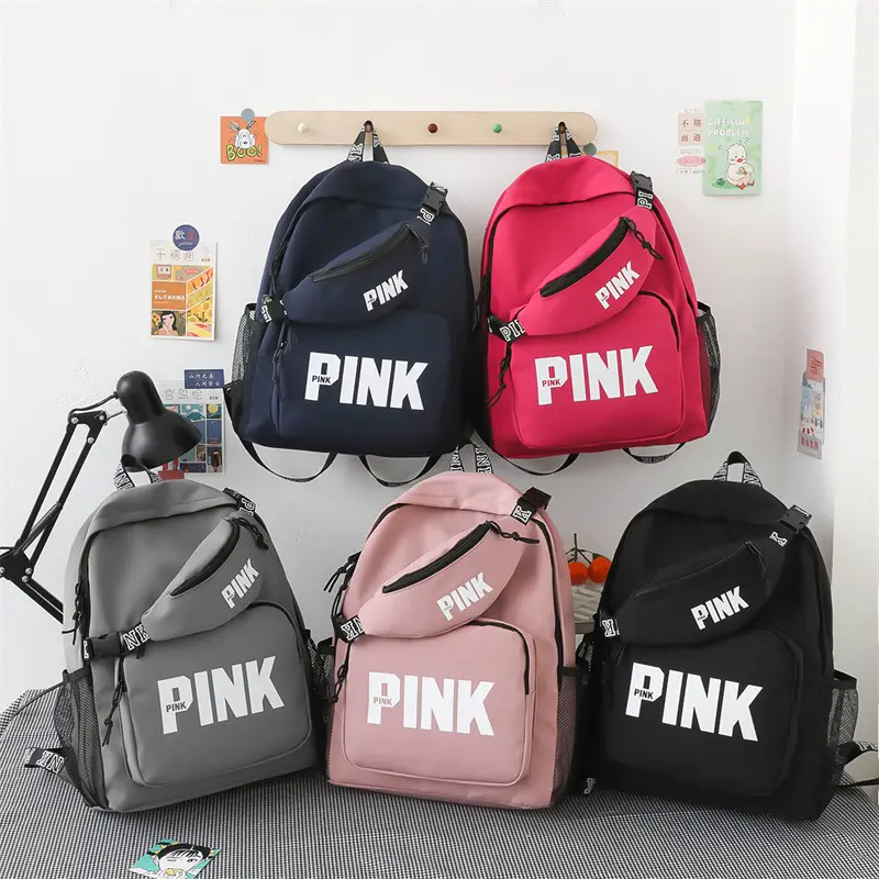 New arrivals fashion women pink duffel bag backpack with waist bag fanny pack cute sequin PINK backpack for girls school bags