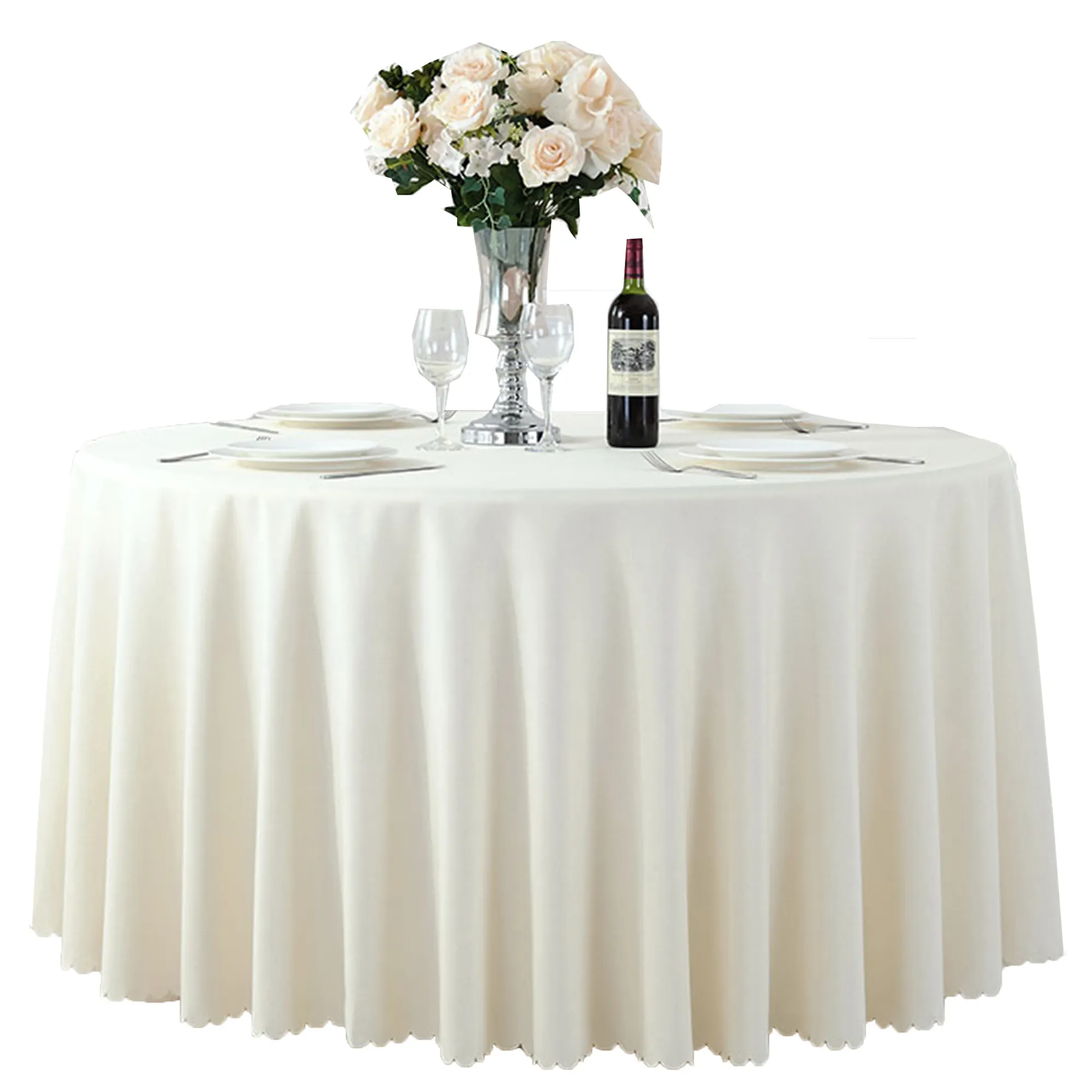 Woven fabric 120 inch ivory round table clothscream white table cloths for wedding