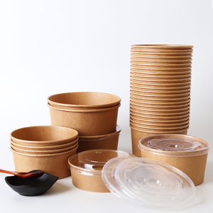 Disposable Custom Printing Food Packing Box Container Salad Kraft Paper Bowl With Lid