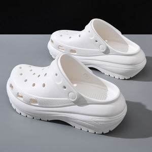 Women's Crocs Summer EVA Thick Soled Non Slip Beach <b>Slippers</b> 5cm Heel Height Solid Color Versatile <b>Clogs</b> - Product Image 2