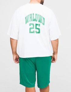 Conjunto de 2 Piezas para Hombre, Ropa Urbana, Camiseta con Estampado de Paneles y Pantalones Deportivos de Baloncesto 100% Algodón - Product Image 2