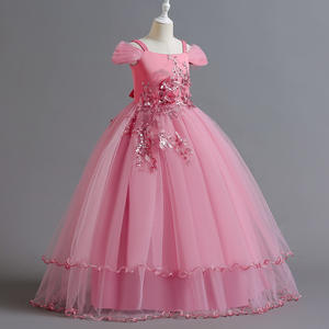 Abito Lungo da Cerimonia per Bambine, Vestito Formale da Damigella con Pizzo per Feste di Compleanno, Matrimoni e Balli - Product Image 1