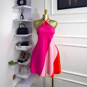 Robe courte <span class=keywords><strong>d</strong></span>'<span class=keywords><strong>été</strong></span> pour femme, nouvelle collection, sans manches, dos nu, à nouer, color-block - Product Image 3