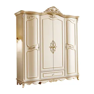 豪华欧洲和美国风格美丽的 4 门衣柜与黄金雕刻
