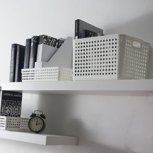 Plastic Storage Basket Rectangle White With Handles Desktop Bathroom Kitchen Organizer Neatening Storage Box 3019 - Product Image 1