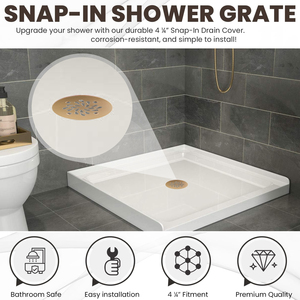 Grille de drain de douche au sol pour salle de bain, 4-1/4 pouces, dorée brossée, moderne, écologique, anti-corrosion, légère, facile à installer - Product Image 6