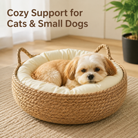 Lit pour chat ovale portable en rotin tressé moderne, nid pour animal de compagnie mignon, coussin en coton chaud, amovible, lavable, toutes saisons