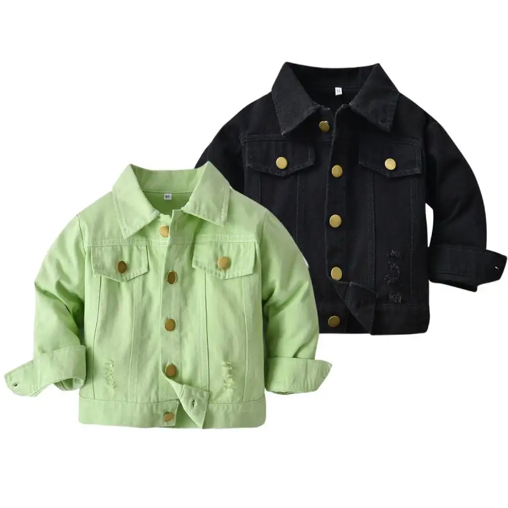 2023 bambini cotone solido verde nero giacca abiti primavera autunno cappotto di jeans unisex