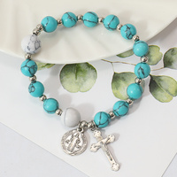 ODM & OEM Personnaliser 8 mm Turquoise Perles Une Décennie Catholique Poche Chapelet Bracelet avec St. Benoît et Croix
