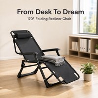 Fauteuil inclinable pliant portable pour la sieste au bureau, avec structure métallique technique à trois plis, design renforcé extra épais toutes saisons