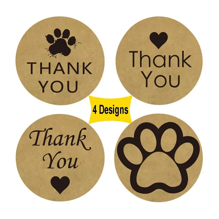 Kraft pençe baskı teşekkür ederim etiketler köpek Paw Print yuvarlak teşekkür ederim etiketleri için yılbaşı hediyeleri, düğün, parti 504 etiket/rulo
