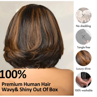 Perruques Courtes Pixie Bob Ondulées Cheveux Humains Perruques Lace Frontale Sans Colle Cheveux Humains Ombré Marron Brésilien Perruque à Closure en Dentelle
