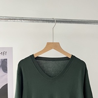 En stock, Coupe standard, Pull superposé à col en V vert foncé en tricot pour femme, Haut d'automne 16a-3512