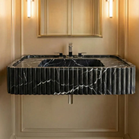 Élégant lavabo rectangulaire en marbre noir Marquina pour la décoration de salles de bain modernes, hôtels, villas - Résistant à l'eau, facile à nettoyer