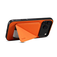 Dompet Kartu Magnetik PU Tekstur Togo Oranye, Casing Ponsel Anti RFID, Kompatibel Pengisian Daya Nirkabel untuk iPhone 17 18