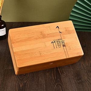 Caja de Té de Bambú Rectangular, Color Madera Natural, Pintura en Aerosol, Regalo Artesanal, Almacenamiento de Té Pu'er, Grosor Personalizable - Product Image 1