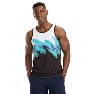 Camiseta sin mangas de punto informal para hombre, cuello redondo, secado rápido, transpirable, chaleco deportivo de poliéster, cómodo para el gimnasio, ropa deportiva con estampado personalizado - Product Image 1