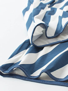 Pyjama pour femmes en coton 100% rayé, taille élastique, manches courtes, col marin - Séchage rapide, respirant, vêtements de nuit thermiques (taille) - Product Image 5