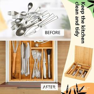 Boîte de rangement pour couverts en bois sur mesure, à couvercle rabattable, grande capacité, avec compartiments séparés pour baguettes, cuillères, couteaux, etc. - Product Image 3