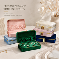 Boîte de rangement à bijoux portable de luxe en velours avec fermeture éclair, double couche et multi-compartiments, idéale pour un cadeau