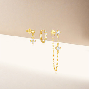Pendientes de Aro de Oro de 18k con Forma de Gota de Agua y Flores, Estilo Nuevo 2024, Juego de 3 para Mujer - Product Image 3